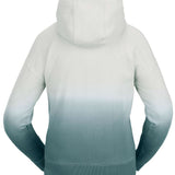 Volcom Women's Peak Pullover Fleece 2023 - A light blue ombre fleece pullover with a hood and drawstring.