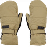 Volcom Women's Peep GORE-TEX Mittens - Mittens are tan with a quilted pattern on top and black trim around the wrist strap.