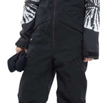Volcom Women's Shiloh Snow Suit 2024 - Black snowsuit with white tie-dye pattern on sleeves and hood.