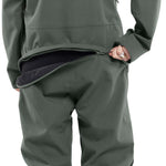 Volcom Women's Shiloh Snow Suit 2024 - Dark green snowsuit with black zipper and logo on left chest, worn by a model from behind.