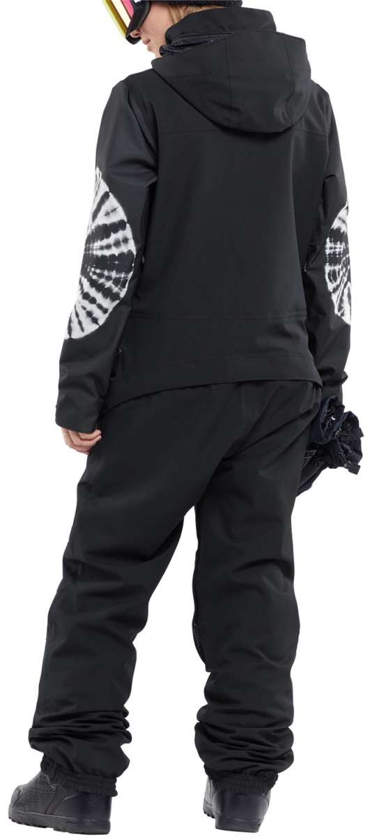 Volcom Women's Shiloh Snow Suit - Black snowsuit with white tie-dye pattern on sleeves and back.