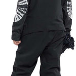Volcom Women's Shiloh Snow Suit - Black snowsuit with white tie-dye pattern on sleeves and back.