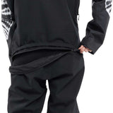 Volcom Women's Shiloh Snow Suit 2024 - Black snowsuit with white tie-dye pattern on sleeves and black logo on left chest.