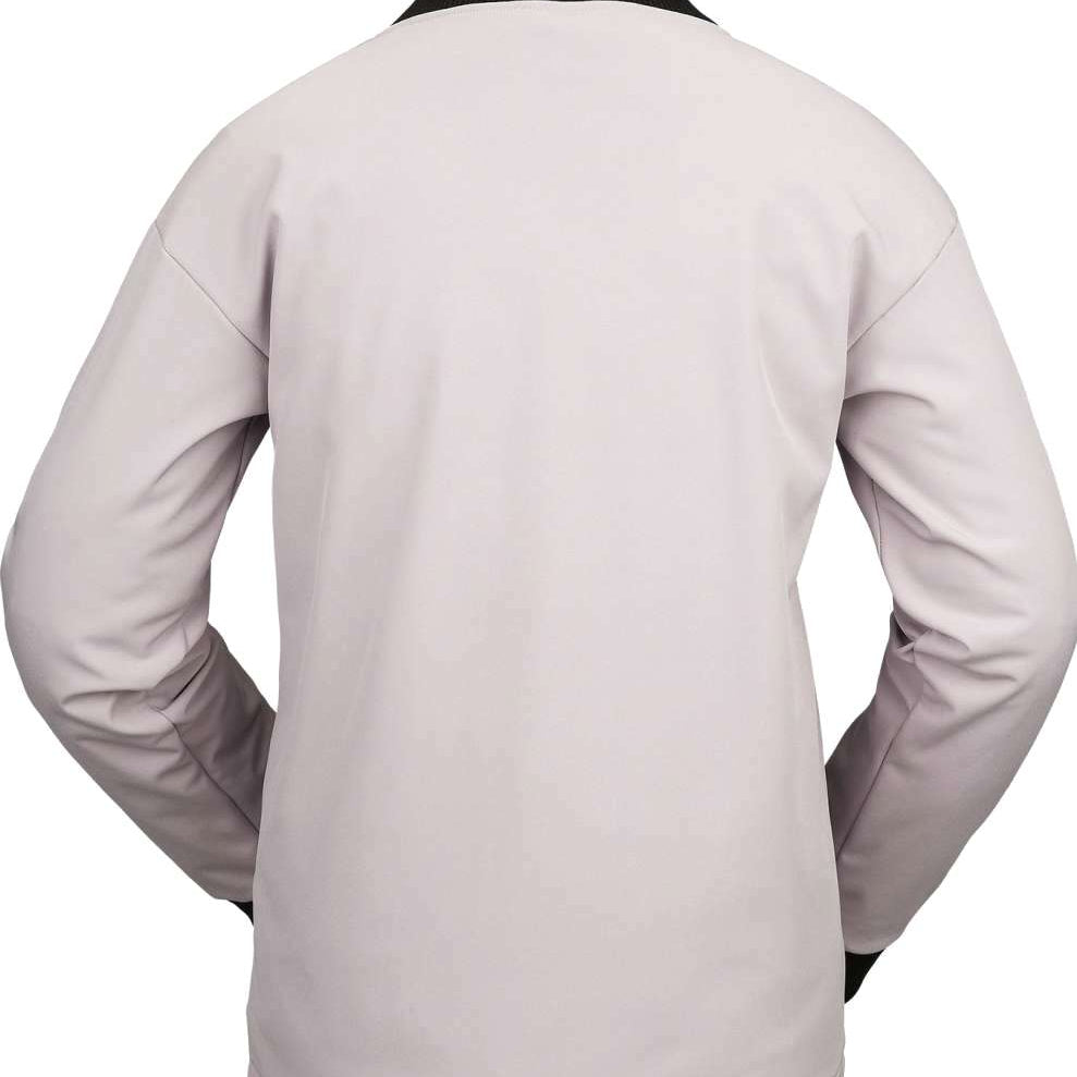 Volcom Women's Softshell Jacket 2023 - A light gray jacket with a black collar and cuffs.