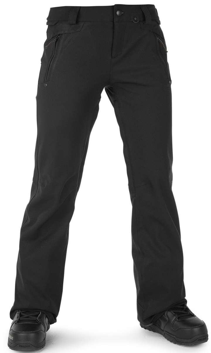Volcom Women's Species Stretch Pant 2023 - Black pants with a subtle white pattern on the side pockets.