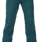 Volcom Women's Species Stretch Pant 2023 - A pair of dark green pants with zippered pockets and a belt loop on the waistband.