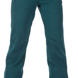 Volcom Women's Species Stretch Pant 2023 - A pair of dark green pants with zippered pockets and a belt loop on the waistband.