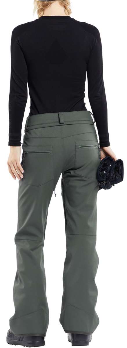 Volcom Women's Species Stretch Pant 2024 - Black pants with a subtle white stripe down the side.