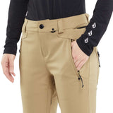 Volcom Women's Species Stretch Pant 2024 - Beige snow pants with zippered pockets and adjustable waistband.