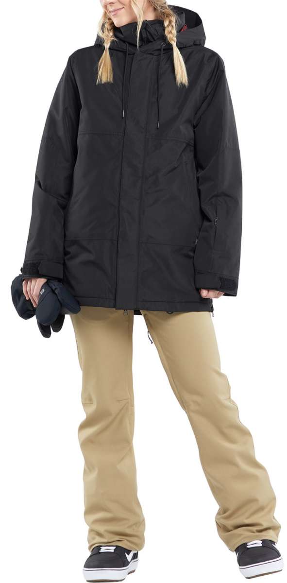 Volcom Women's Species Stretch Pant - Black snowboard pants with a subtle white stripe on the side of the leg.