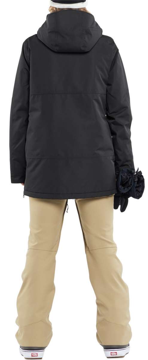 Volcom Women's Species Stretch Pant - Black snowboard pants with a subtle pattern of thin white lines on the upper thigh area.