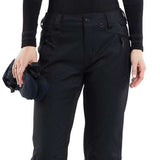Volcom Women's Species Stretch Pant 2024 - Black snow pants with a subtle white stripe pattern on the side of each leg.