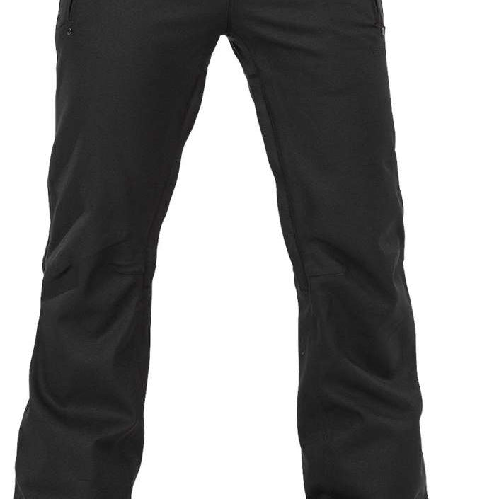 Volcom Women's Species Stretch Pant 2024 - Black pants with a subtle white pattern on the side pockets.
