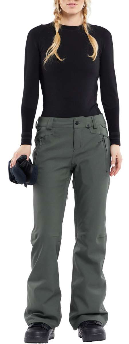 Volcom Women's Species Stretch Pant 2024 - Black pants with a subtle white stripe down the side.