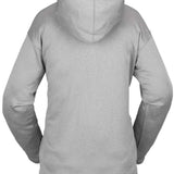 Volcom Women's Spring Shred Hoodie 2023 - A heathered grey hoodie with a kangaroo pocket and drawstring hood.