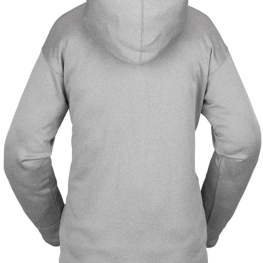 Volcom Women's Spring Shred Hoodie 2023 - A heathered grey hoodie with a kangaroo pocket and drawstring hood.