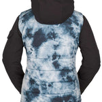 Volcom Women's T.T.T. 4 in 1 Jacket 2023 - A black and white tie-dye patterned jacket with a hood, featuring a zippered front and two side pockets.