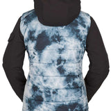 Volcom Women's T.T.T. 4 in 1 Jacket 2023 - A black and white tie-dye patterned jacket with a hood, featuring a zippered front and two side pockets.