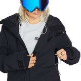 Volcom Women's T.T.T. 4 in 1 Jacket 2023 - A black jacket with a hood, zippered pockets and a white logo on the left chest.