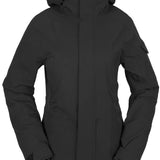 Volcom Women's T.T.T. 4 in 1 Jacket 2023 - A black jacket with a hood, featuring a zippered front and two side pockets.