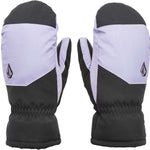 Volcom Women's Upland Mittens - Pair of mittens with a light gray and black color scheme, featuring a geometric pattern on the back of one mitten.