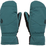 Volcom Women's Upland Mittens - Pair of mittens in a dark teal color with black accents and a geometric logo on each mitten.