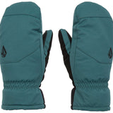 Volcom Women's Upland Mittens - Pair of mittens in a dark teal color with black accents and a geometric logo on each mitten.