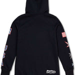 Volcom Women's USA Polartec Ridin Hoodie - A black hoodie with a white graphic of the United States on the front, featuring red and blue accents.