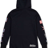 Volcom Women's USA Polartec Ridin Hoodie - A black hoodie with a white graphic of the United States on the front, featuring red and blue accents.