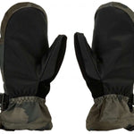 Volcom Women's V.Snow Over Mittens - Pair of black mittens with a textured palm and thumb, featuring a camouflage pattern on the backside.