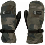 Volcom Women's V.Snow Over Mittens 2024 - Pair of mittens in a camouflage pattern with black trim and straps.
