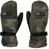 Volcom Women's V.Snow Over Mittens 2024 - Pair of mittens in a camouflage pattern with black trim and straps.