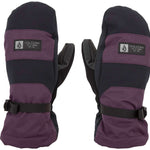 Volcom Women's V.Snow Over Mittens 2024 - A pair of mittens with a purple and black color scheme, featuring a strap closure on the wrist.