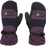 Volcom Women's V.Snow Over Mittens 2024 - A pair of mittens with a purple and black color scheme, featuring a strap closure on the wrist.