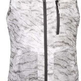 Volcom Women's Vault 4 in 1 Jacket 2022 - A sleeveless jacket with a black and white marbled pattern, featuring two zippered pockets on either side.