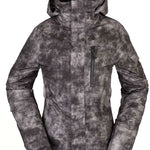 Volcom Women's Vault 4 in 1 Jacket - A black and white jacket with a subtle pattern of small, irregular shapes resembling snowflakes or abstract designs.