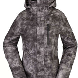 Volcom Women's Vault 4 in 1 Jacket - A black and white jacket with a subtle pattern of small, irregular shapes resembling snowflakes or abstract designs.