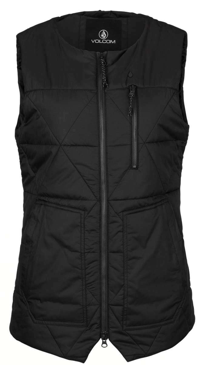 Volcom Women's Vault 4 in 1 Jacket 2022 - Black quilted jacket with a white logo on the left chest and black zipper.