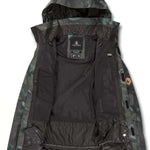 Volcom Women's Vault 4 in 1 Jacket 2022 - A camouflage-printed jacket with a hood, featuring a zippered front and multiple pockets.