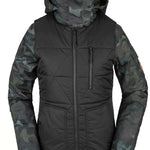 Volcom Women's Vault 4 in 1 Jacket - A black jacket with a quilted pattern on the front and back, featuring a hood and zippered pockets.