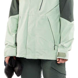 Volcom Women's V.Co Aris Insulated GORE-TEX Jacket 2024 - A light green jacket with a hood and black zipper on chest.
