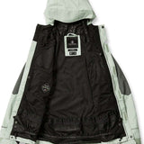 Volcom Women's V.Co Aris Insulated GORE-TEX Jacket 2024 - A black jacket with a hood, featuring a white logo on the chest and a zipper down the front.