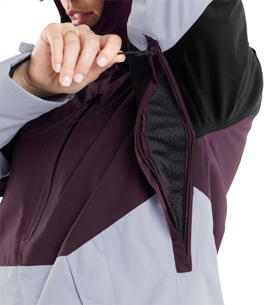 Volcom Women's V.co Aris Insulated Gore-Tex Jacket 2024 - A black jacket with a hood, featuring a zippered front and two pockets on either side.