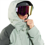 Volcom Women's V.Co Aris Insulated GORE-TEX Jacket 2024 - A dark green jacket with a hood, featuring a white logo on the left chest and black zippers.