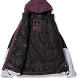 Volcom Women's V.Co Aris Insulated GORE-TEX Jacket 2024 - A black jacket with a hood, featuring a white stripe on the left sleeve and a small logo patch near the right shoulder.