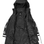 Volcom Women's Westland Insulated Jacket 2022 - A black jacket with a white logo on the left sleeve and a white stripe at the bottom of the right sleeve.