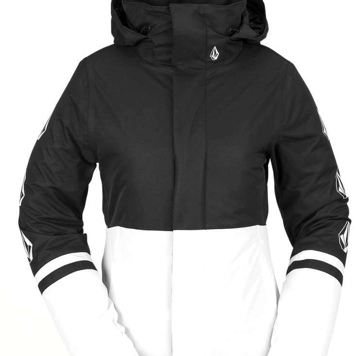 Volcom Women's Westland Insulated Jacket - A black and white jacket with a hood, featuring a small white logo on the upper back.