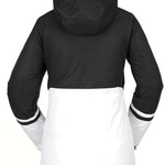 Volcom Women's Westland Insulated Jacket - A black and white insulated jacket with a hood, featuring a zippered front and two side pockets.