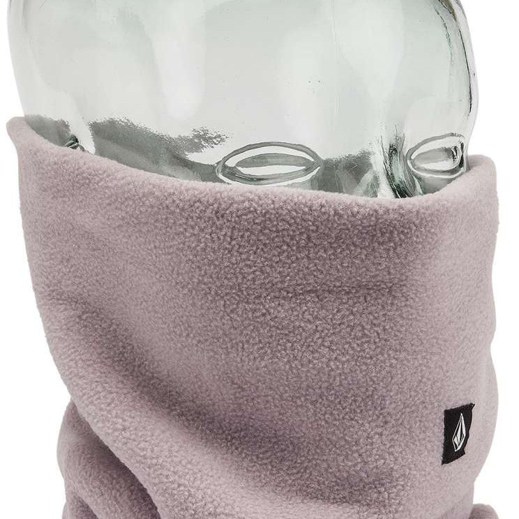 Volcom Women's Wilder Neckband 2023 - A light pink fleece neck warmer with a black logo on the front.