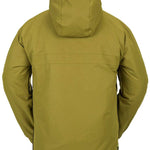 Volcom Longo Shell Pullover Jacket 2024 - A dark olive green jacket with a hood, featuring a zippered front and two side pockets.